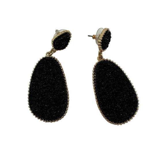 Sugarfix Druzy Drop Earrings Black Oval Shaped Gold Tone Hardware - Picture 1 of 2